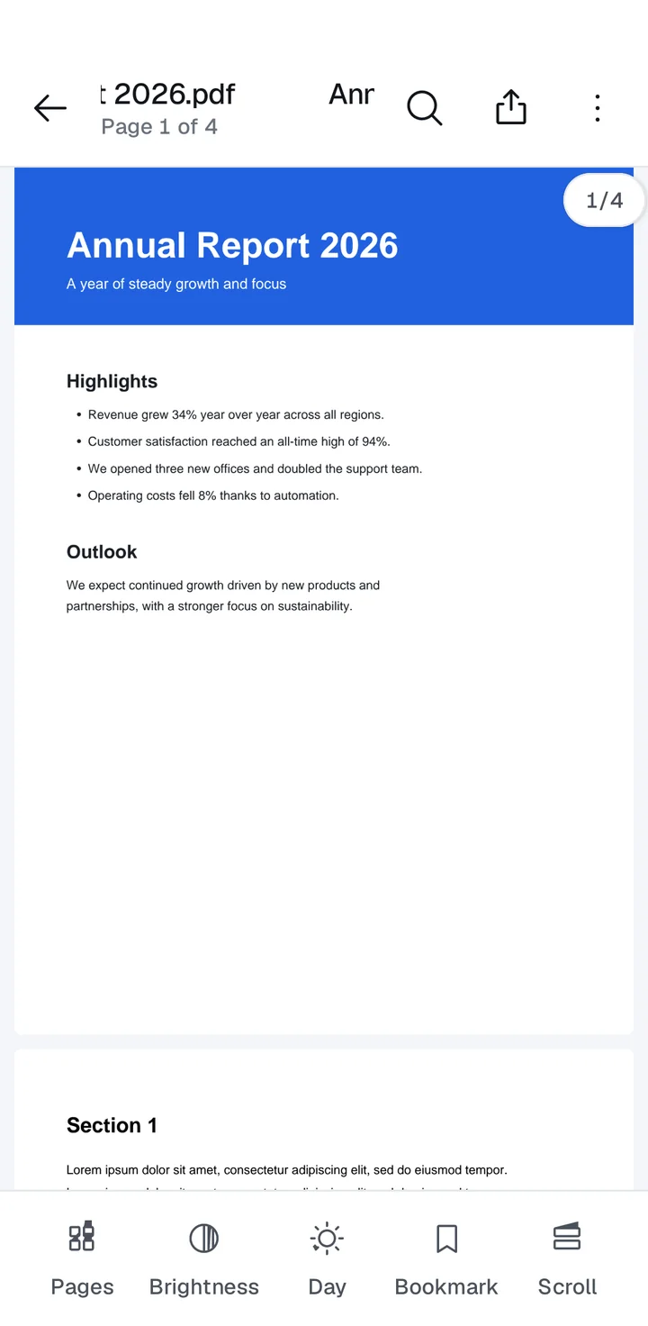 A PDF open in the Scanneo reader