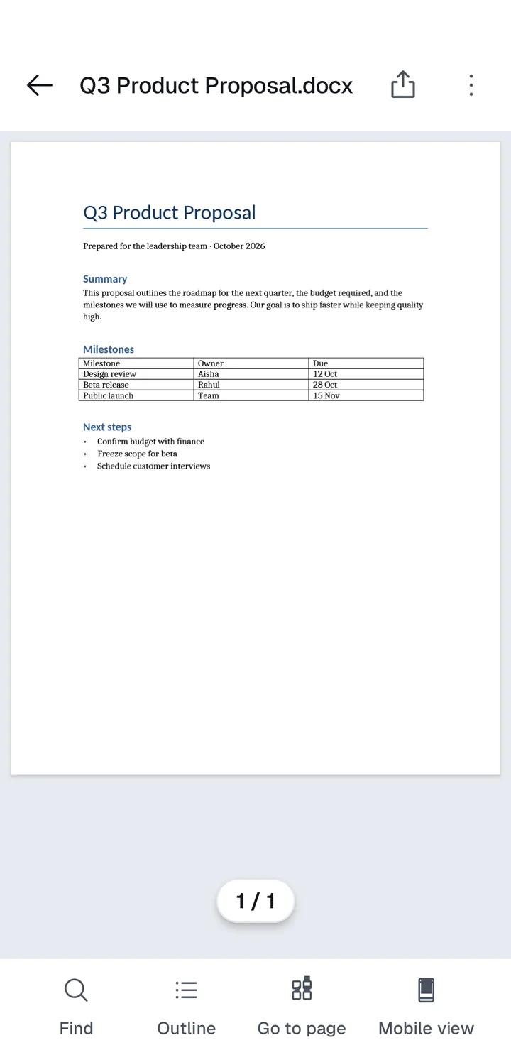 A Word document open in the Scanneo viewer